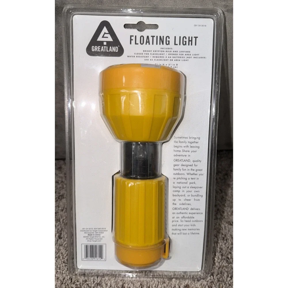 Vtg.‎ Greatland Floating Flashlight Area Light Fishing Camping w/ Lanyard & Bulb